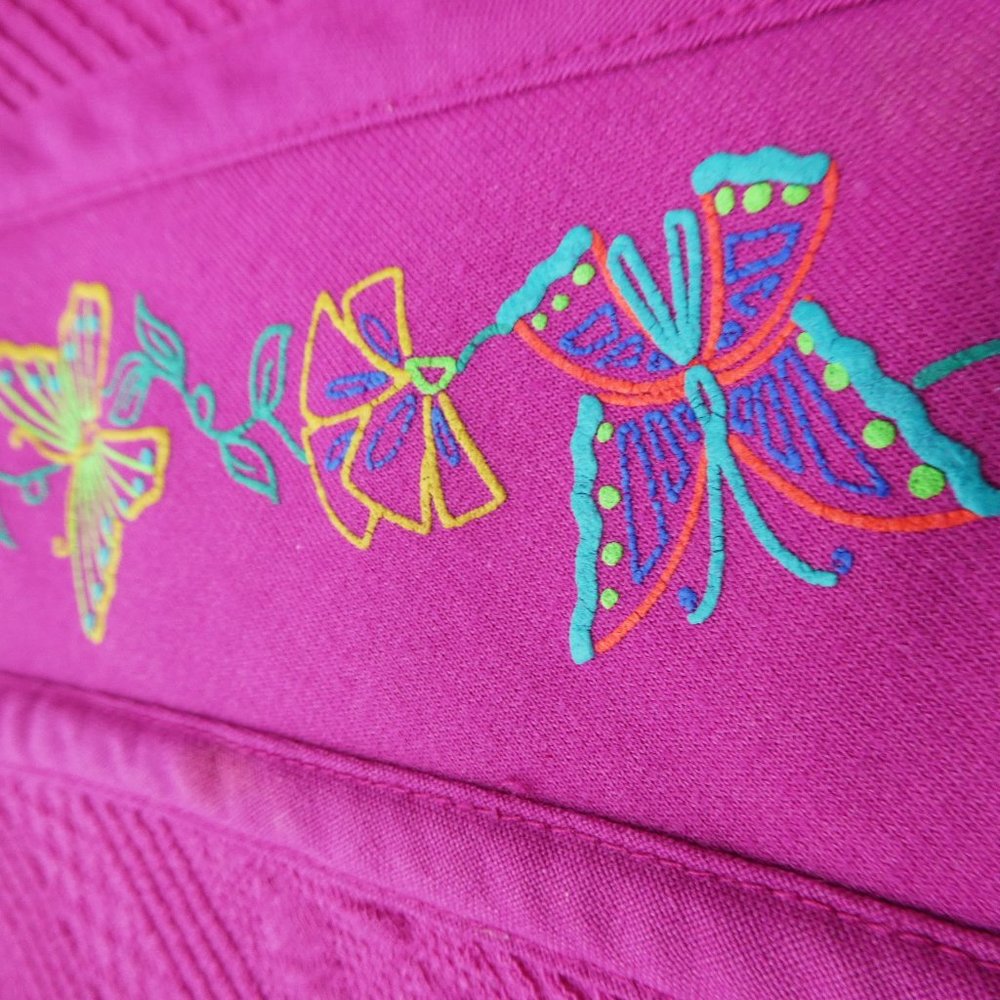 Vintage 70s Mixed Media Sweatshirt Sweater Quarter Zip Butterflies Mock Neck M - Picture 5 of 8